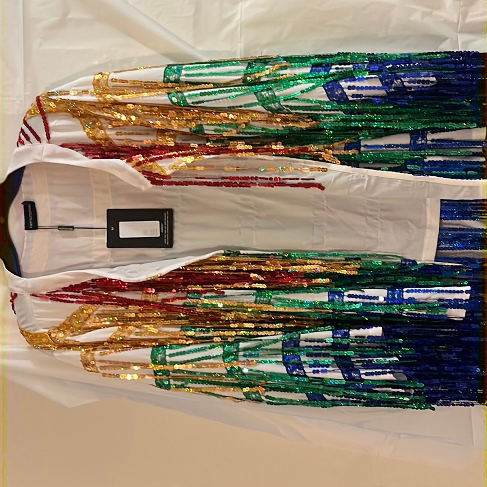 Open jacket with colorful sequin fringes